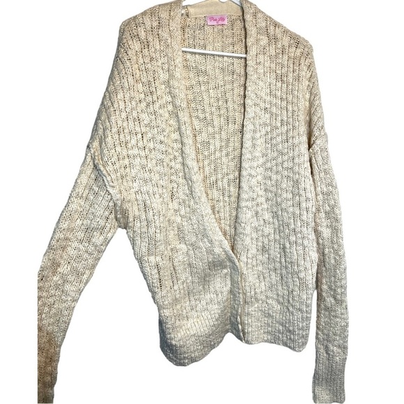 Pink Lily drop shoulder oversized cream knit button cardigan sweater small - Picture 1 of 2